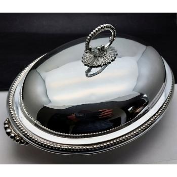 Antique Entree Dish - Silver Plated - Bead - Creswick (#58814) 1