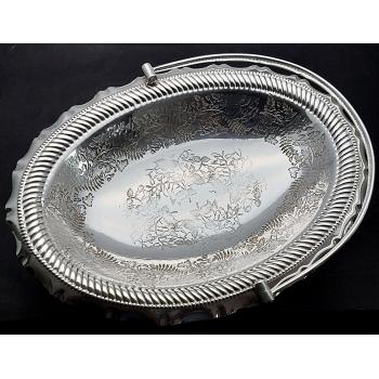 Antique Silver Plated Swing Handled Cake / Bread Basket (#58820) 1