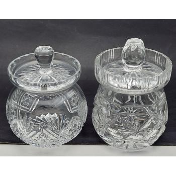 2x Vintage Jam Honey Pots - Cut Glass - Webb Etc (#58907) 1