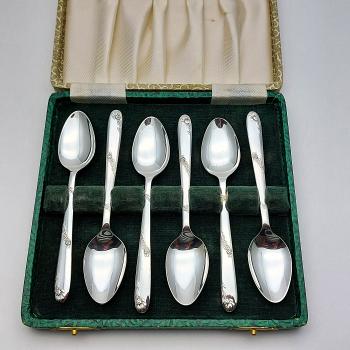 Vintage Cased Pretty Floral Coffee Spoons - Silver Plated Angora (#59004) 1