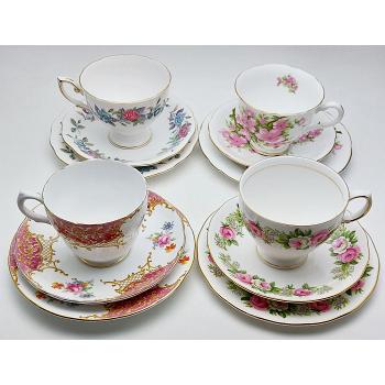 4x Pretty Floral Bone China Trio Sets Tea Cup Saucer & Plate - Vintage (#59320) 1