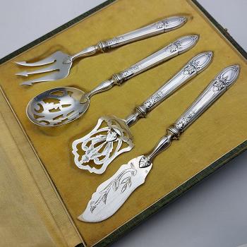 Antique French Silver Plated Cheese & Pickle Servers Set - Cased (#59380) 1