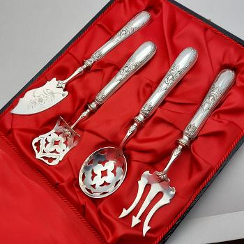 Antique French Silver Plated Cheese & Pickle Servers Set - Swan - Cased (#59381) 1