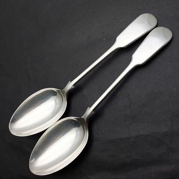 Pair Of Fiddle Pattern Tablespoons - Silver Plated - Sheffield - Antique (#59422) 1