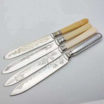 4x Antique Silver Plated Larger Cake Knives (#59435) 1