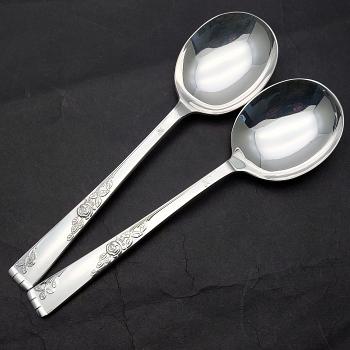 Smith Seymour Rose Garden 2x Soup Spoons - Silver Plated - Vintage (#59480) 1