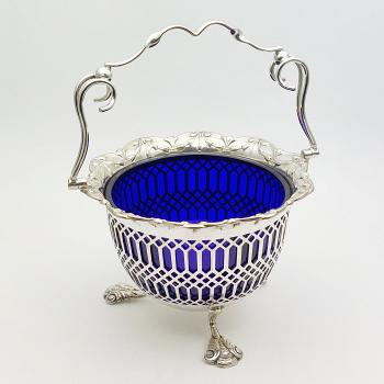 Unusual Antique Silver Plated Swing Handled Sugar Basket Bowl - 1911 (#59485) 1