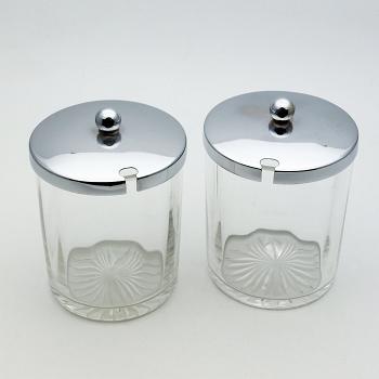Good Pair Of Vintage Cut Glass & Chrome Plated Jam Pots (#59486) 1