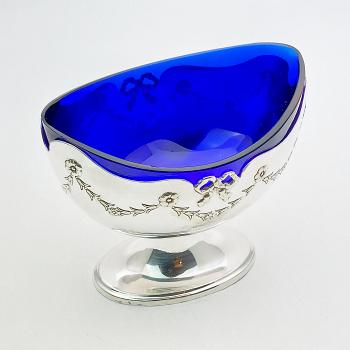 Lovely Silver Plated & Blue Glass Sugar Bowl - Sheffield - Antique (#59499) 1