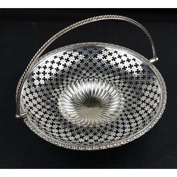 Victorian Silver Plated Swing Handled Basket Bowl - Prime - Antique (#59504) 1