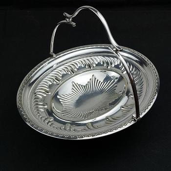 Antique Swing Handled Cake Basket Bowl - Silver Plated (#59523) 1