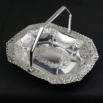 Gorgeous Antique Silver Plated Swing Handled Cake Basket Bowl Sheffield (#59524) 1