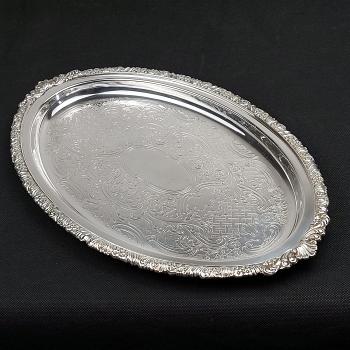 Barker Ellis Oval Chased Platter Tray - Silver Plated - Vintage (#59527) 1