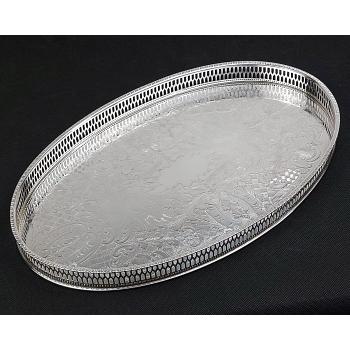 Vintage Chased Oval Serving Tray - Silver Plated - Viners Of Sheffield (#59528) 1