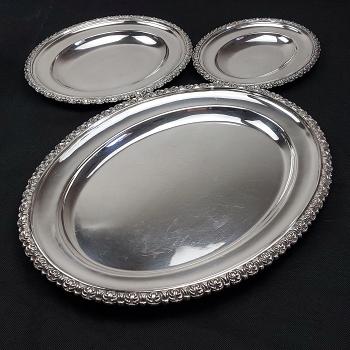 Antique Set Of 3 Serving Platters - Silver Plated Sheffield (#59537) 1