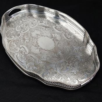 Large Chased Tea Service Serving Tray - Allander Silver Plated Sheffield (#59543) 1