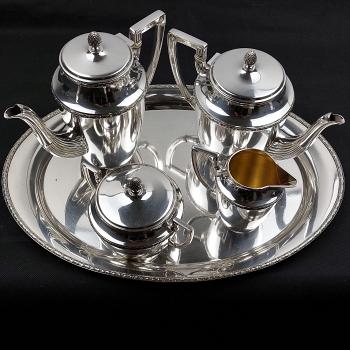 Silver Plated 4 Piece Tea & Coffee Service Set With Tray - Antique Art. Krupp (#59555) 1