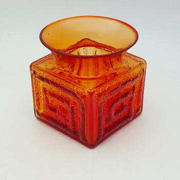 Dartington Frank Thrower Greek Key Glass Vase In Flame Red - Vintage (#59562) 1