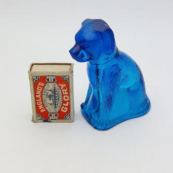 Antique Blue Pressed Glass Dog Paperweight Ornament (#59575) 1