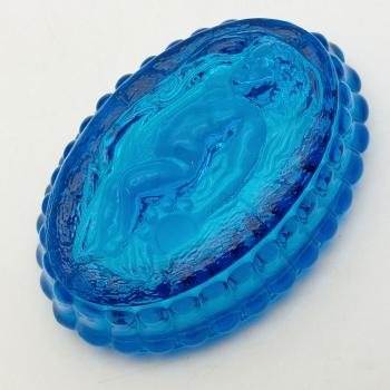 Antique Pressed Blue Glass Cherub Paperweight (#59576) 1