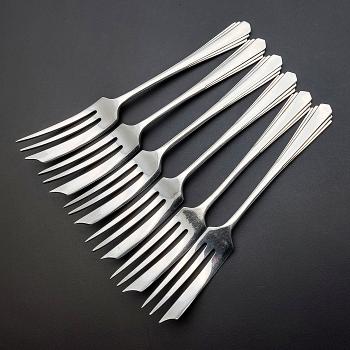 Set Of 6 Cake Forks - Silver Plated  - James Dixon - Vintage (#59614) 1