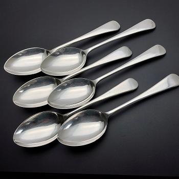 Old English Pattern - Set Of 6 Dessert Spoons - Alpin Plate - Silver Plated (#59615) 1