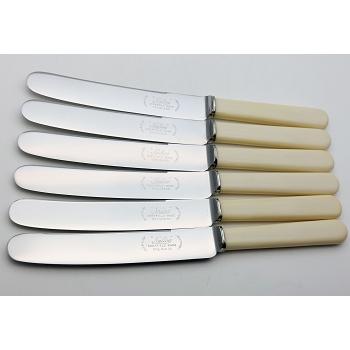 Faux Bone Handled Palette Dinner Knives Sheffield Steel Vintage Cutlery (#59618) 1
