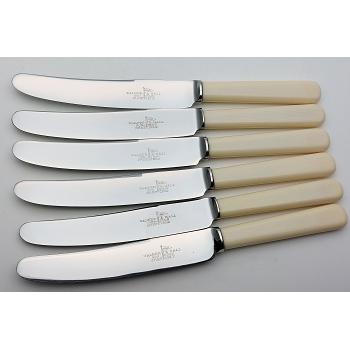 Walker & Hall Faux Bone Handle Steel Dessert Knives Set #1 - Vintage Cutlery (#59620) 1