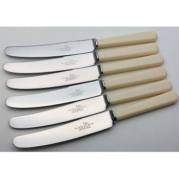 Walker & Hall Faux Bone Handle Steel Dessert Knives Set #2 - Vintage Cutlery (#59621) 1