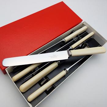 Walker & Hall Faux Bone Handle Steel Palette Dinner Knives Set 1 Vintage Cutlery (#59623) 1