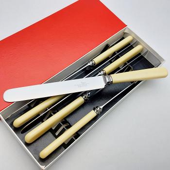 Walker & Hall Faux Bone Handle Steel Palette Dinner Knives Set 2 Vintage Cutlery (#59624) 1