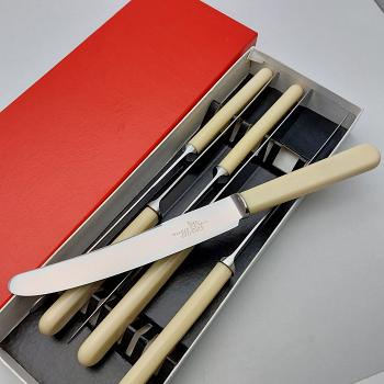 Walker & Hall Faux Bone Handle Steel Dinner Knives Set #2 Boxed Vintage Cutlery (#59626) 1