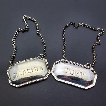 Port & Madeira Decanter Labels - Silver Plated - Antique - Worn (#59642) 1