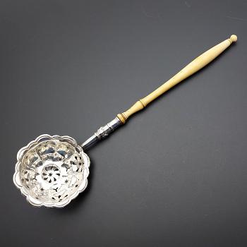Antique 800 Silver Sifting Straining Ladle Bone Handled (#59652) 1