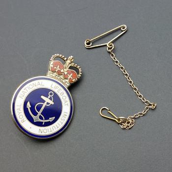 Sterling Silver Enamel Rnli Lifeboat Badge With Safety Chain - Cased (#59664) 1