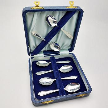 Cased Set Of 6 Silver Plated Demitasse Coffee Spoons - Vintage (#59667) 1