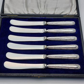 Sterling Silver Handled Tea Butter Knives - Reed & Ribbon - Sheffield 1919 (#59668) 1