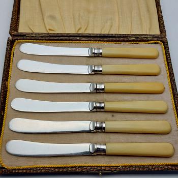 Faux Bone Handled Tea / Butter Knives - Silver Plated - Cased - Vintage (#59669) 1