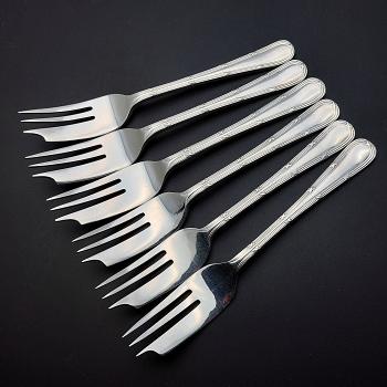 Cake Forks Set - Reed & Ribbon Pattern - Silver Plated - Vintage (#59672) 1
