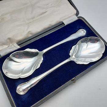 Louis Xvi Pattern Cased Pair Of Large Serving Spoons - Silver Plated Antique (#59675) 1