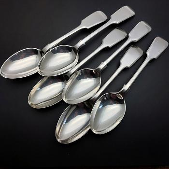 Fiddle Pattern - Set Of 6 Dessert Spoons - Silver Plated - Antique (#59685) 1