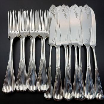 24pc Fish Cutlery Set - Dixon 1891 Design - Silver Plated - Antique (#59689) 1