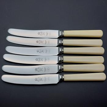 Faux Bone Handle Set Of 6 Tea / Butter Knives Sheffield Steel - Vintage Cutlery (#59690) 1