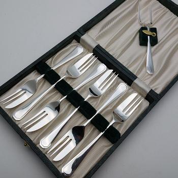 Grecian Pattern - Set Of 6 Cake Forks & Server - Cased Silver Plated Epns A1 (#59693) 1