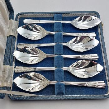 Yeoman Plate Set Of 6 Grapefruit Spoons - Silver Plated - Cased - 1949 Vintage (#59694) 1