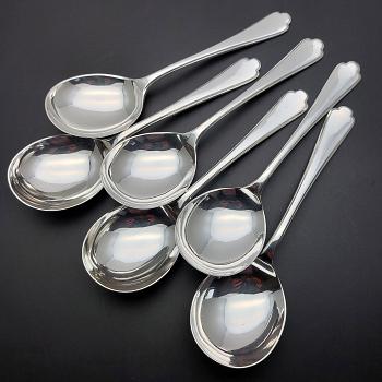 Walker & Hall St James Set Of 6 Soup Spoons - Silver Plated - Vintage (#59712) 1