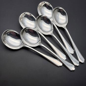 Walker & Hall St James Set Of 6 Soup Spoons #2 - Silver Plated - Vintage (#59713) 1