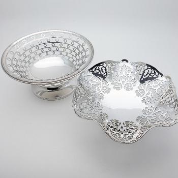 2x Good Silver Plated Pierced Bonbon Bowls - Antique (#59722) 1