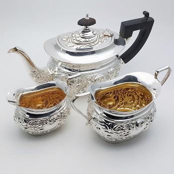 Gorgeous Repousse Silver Plated Spinster Tea Set - Antique Gibson Belfast (#59723) 1