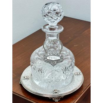 Elkington 1873 Egyptian Style Silver Plated Coaster + Good Decanter & Label (#59725) 1